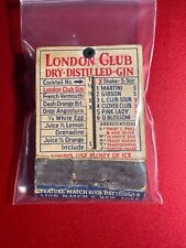MATCHBOOK - RARE 1935 LONDON CLUB DRY-DISTILLED-GIN - HINGED RECIPES - UNSTRUCK picture