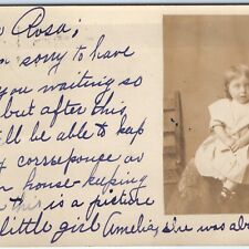 ID'd c1910s Adorable 19mo Old Little Girl RPPC Real Photo Amelia Seymour A160 picture