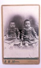 Antique Cabinet Card Photo Twin Babies JS Moore Toledo Iowa Striped Dresses Cute picture