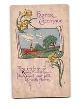 Antique 1915 Easter Greetings Postcard - Floral Design Vintage Postcard picture