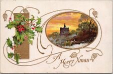 Vintage CHRISTMAS Embossed  Postcard Church Scene 