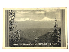 Three Sisters Mountains & Northwest Pine Forest~ Oregon Postcard~ Postmark 1943 picture