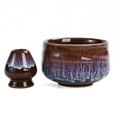 Japanese Ceramic Matcha Bowl With Whisk Holder 18 Oz. K16 Purple Chawan Matcha T picture