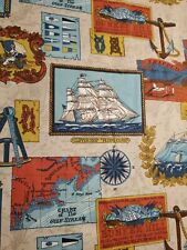 Vintage Waverly Bonded Fabric Around The Cape 5 Yd Cotton Nautical Sailing Ships picture