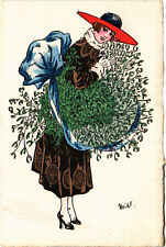 PC ARTIST SIGNED, MIKI, GLAMOUR LADY WITH FLOWERS, Vintage Postcard (b51726) picture