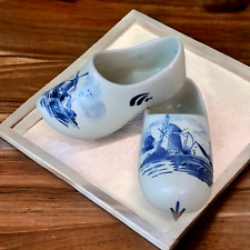 Delft Blue Ceramic Dutch Clog Shoes Hand Painted 2 Holland Cities Vtg  picture