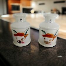 Vintage Enesco Japan Cow Bull Ceramic Milk Can Salt Pepper Shaker picture