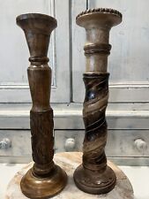 Set Of 2 Wood Tall Pillar Candle Holders picture
