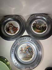 The Great American Revolution 1776 Pewter 3 Plate Set VTG 1975 Plates Canton OH picture