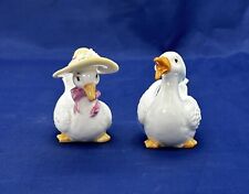 Vintage Schmid Pair of  Ducks Wearing Hats Figurine White Decor Collectible 1982 picture