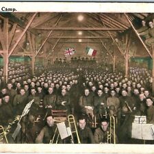 c1910s YMCA Stunt Night in Camp Men in Barn Band Postcard UK France Flag A83 picture