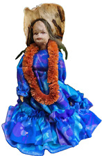 Vintage Hawaiian Makaleka Holomuu Doll Hand Made Tapa Mache Face Blue Dress picture
