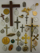 Vintage Catholic Lot of 36 Medals Crosses Pins Religious Holy picture