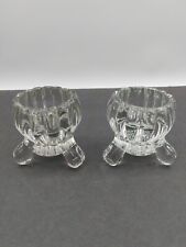 Vtg Jeanette Glass Heavy Ribbed Pressed Set Of 2 Taper/Votive 1950's   MINT picture