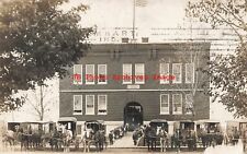 IN, Bristol, Indiana, RPPC, High School Building, Horse Drawn Buses, 1908 PM picture