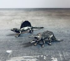 Vintage Dimetrodon And Triceratops Dinosaur Metal Miniature Figurines picture
