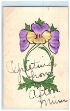 c1910 Greetings From Afton Minnesota MN Glitter Flower Embossed Vintage Postcard picture