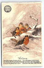 c1880 CLARK'S MILE-END SPOOL COTTON THOMAS RESSELL WINTER BIRDS TRADE CARD P1962 picture
