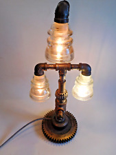 Steampunk Industrial Machine Age Hemingray Insulators Ward Gears Table Desk Lamp picture