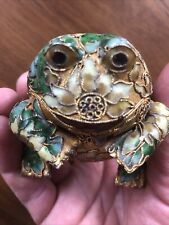 Vintage Cloisonné Frog Figurine With Dragonfly, Butterflies, Bee, And Lady Bug picture