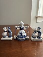 Vintage Blue and White Delft Porcelain Figurine Holland Girl Carrying Jugs 4.5