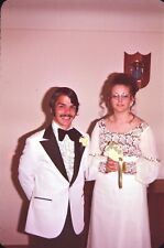 1974 Young Man Woman Retro Tux White Dress Wedding Day Vintage 35mm Slide picture