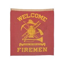 Vintage Faded Cotton Fireman Welcome Banner Flag Old Cloth Fire Sign Firefighter picture
