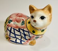VTG 1990s Colorful Hand Painted Ceramic Cat Figurine picture