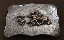 Vintage Diablo USA Sterling Silver Calf Roping Cowboy Rodeo Trophy Belt Buckle picture