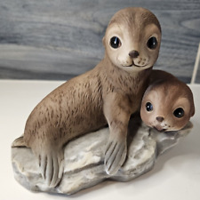 Vintage Homco Baby Seal Pups Masterpiece Porcelain Figurine Sculpture 1981 picture
