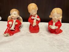 3 VINTAGE H. I. CO. 1950’s ANGELS Cross Trumpet Candle FIGURINE Japan Copyright picture