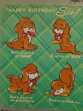 1953 Vtg BIRTHDAY to SIS Sugar Spice Everything Nice PUPPY DOGS SISTER CARD picture