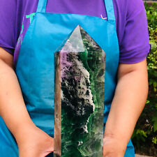 7.43LB Natural rainbow fluorite obelisk quartz crystal tower point reiki decor picture