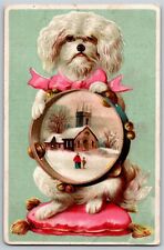 Ma-Le-Na Ointment Salve Victorian Trade Card Dog on Pillow With Tambourine picture