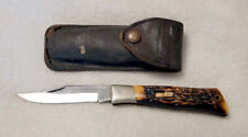 CAMILLUS #7  USA VINTAGE CAM-LOK STAGLON HANDLE POCKET KNIFE w SHEATH ~  Repair picture
