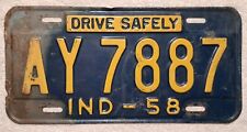 Vintage   1958 Indiana License Plate AY DRIVE SAFELY IN - 58 picture