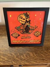Antique / Vintage  Halloween Crepe Paper DECOUPAGED on Luan Panel, and framed picture