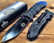 MasterUSA Spring Assisted Open Blue  BOWIE Tactical Rescue Pocket Knife MUA040BL picture