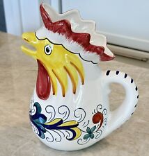 Deruta Hand painted Ceramic Rooster Pitcher Made In Italy White Red Blue Yellow picture