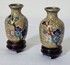 Vintage Chinese Mini Cloisonne Vases Matching Pair With Stands 2 In picture