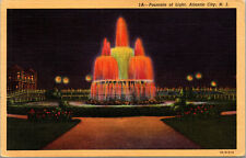 Vtg 1940s Fountain of Light Atlantic City New Jersey Linen Postcard picture