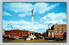 Angola IN, City Square Monument, Bank Classic Cars Chrome Indiana c1958 Postcard picture