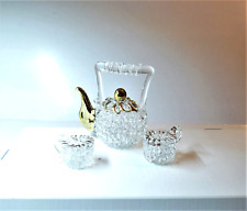 Miniature Tea For Two Set Spun Crystal 22k Gold Accents Figurine picture
