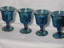 Vintage 4 Indiana Glass Blue Carnival Iridescent Harvest Grape Wine Glass Goblet picture
