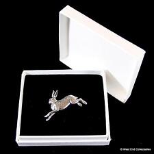 Leaping Hare Rabbit Pewter Pin Brooch in Gift Box - Handcrafted Bunny Present picture