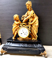 ANTIQUE JAPY FRERES BLACK MARBLE, WOMAN AND CHILD READING STATUE CLOCK picture