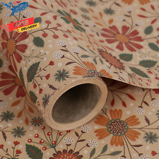 Floral Kraft Wrapping Paper Roll, All Occasion Vintage Flower Gift Wrap for Wedd picture