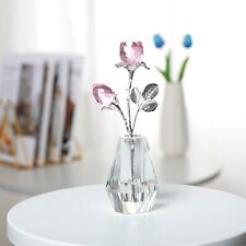 Crystal Rose Flower Figurine with Vase Handmade Pink Rose Flower Gifts for Woman picture