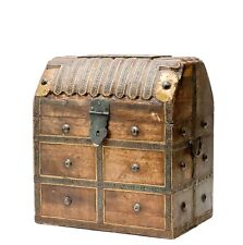 Carved Wood Patinated and Gilt Metal Treasure Chest Form Decanter Tantalus Box picture