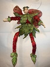 Vintage Christmas Elf Ornament Shelf Sitter Fancy Red & Green 14” picture